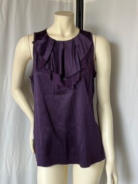 NWT Vince Silk Sleeveless Ruffle Front Camisole - Deep Purple